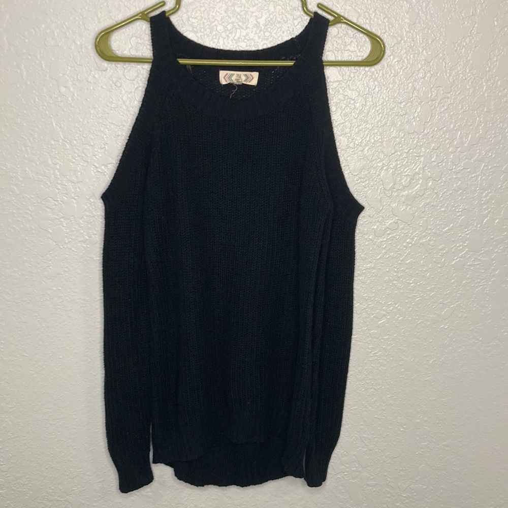Pink Rose off the shoulder black sweater